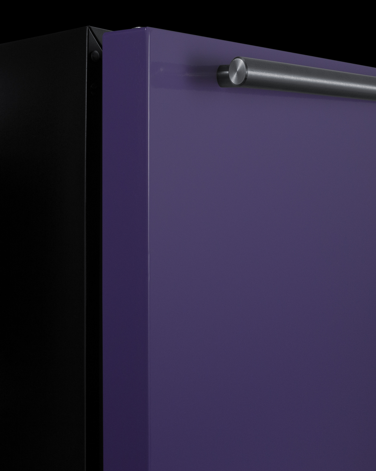 24 in. wide ADA height all-refrigerator for residential use, auto defrost with an lavender purple door, stainless steel handle, and black cabinet